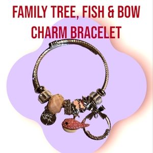 New Family Tree, Fish & Bow Charm Bracelet